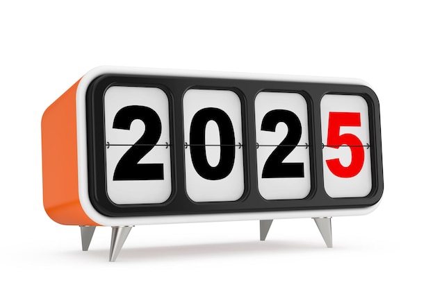 Retro Flip Clock with 2025 New year Sign 3d Rendering