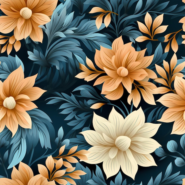 Retro Floral Illustration for Fabric