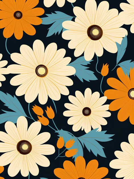 Photo retro floral pattern in mid century style