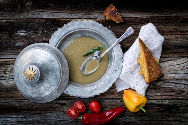 Retro food on grungy board table