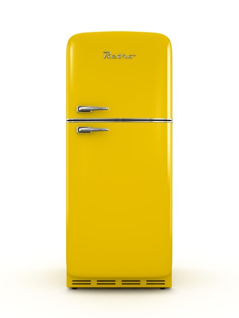 Retro fridge isolated white background 3D rendering