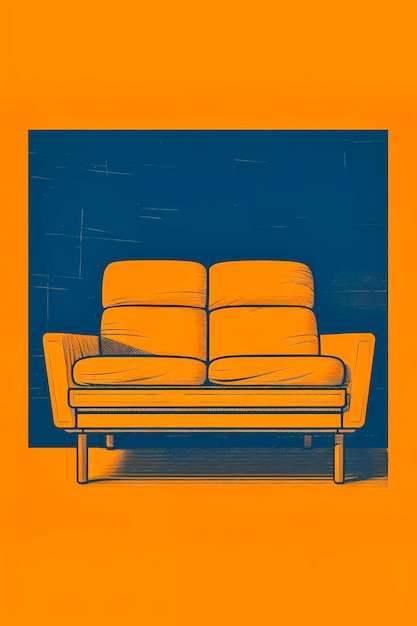 レトロな家具モールのインテリア デザイン 1960 年代のソファ ポスター アート スタイル ポップ アート ジェネレーティブ AI