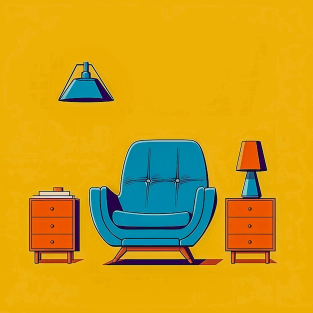 Retro Furniture Mall Interior Design stoel in de jaren 60 posterkunststijl popart Generatieve AI
