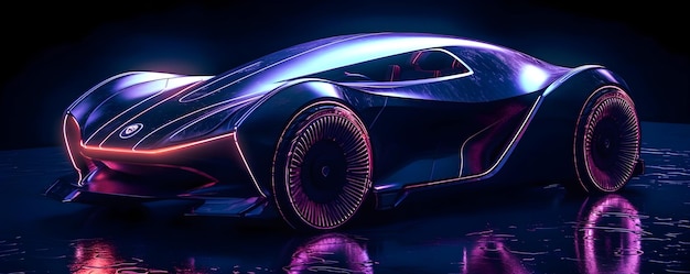 レトロな未来の車のコンセプトの暗い色のカーショー スタイル