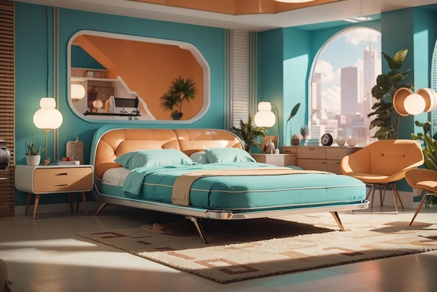 Retro Futurism Reimagined Blend 1950s Style with Modern Tech in a Bedroom