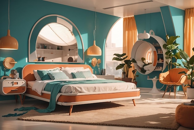 Retro Futurism Reimagined Blend 1950s Style with Modern Tech in a Bedroom