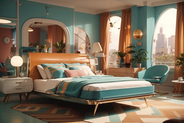 Retro Futurism Reimagined Blend 1950s Style with Modern Tech in a Bedroom