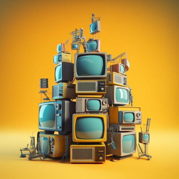 Photo retro futurism a vibrant fusion of surreal colors vintage tvs and multimedia magic