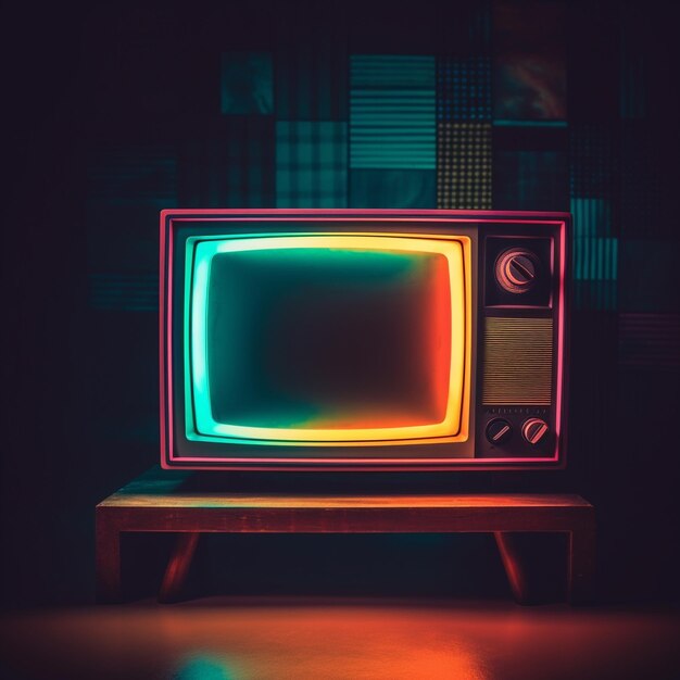 Photo retro futurism a vibrant fusion of surreal colors vintage tvs and multimedia magic