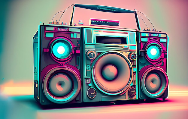 Premium AI Image | Retro Futuristic Boom box Audio Player
