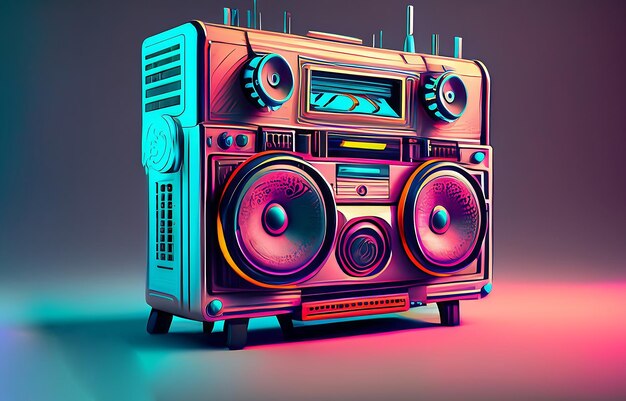 Premium AI Image | Retro Futuristic Boom box Audio Player