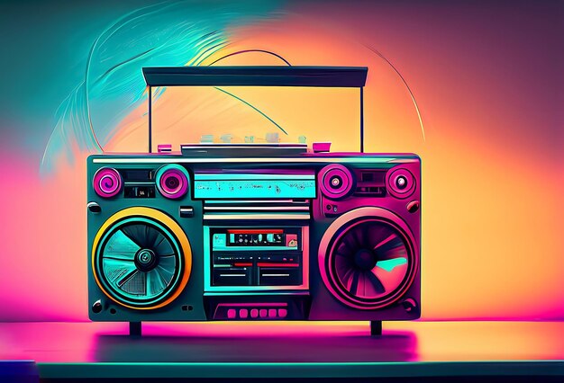 Premium AI Image | Retro Futuristic Boom box Audio Player