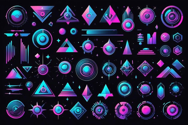 Retro futuristic elements for design Big collection of abstract graphic geometric