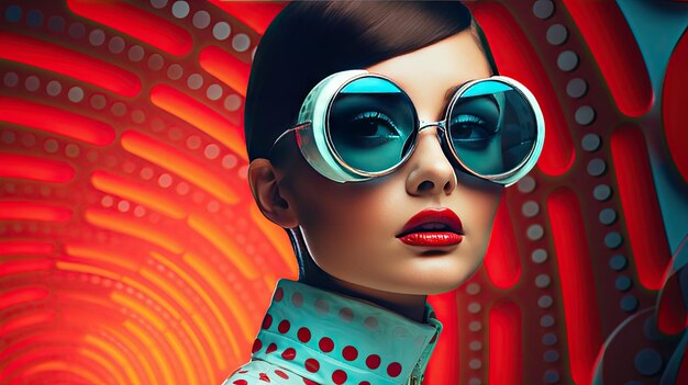 Retro Futuristic Fashion Girl on Pop Art Background Photo Background