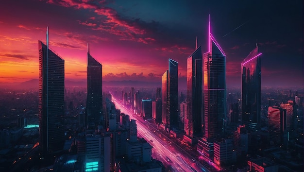 Retro futuristic synthwave retrowave styled night city