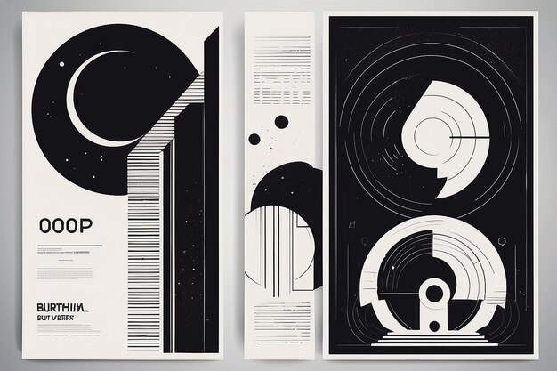 Photo retro futuristic vector minimalistic posters with silhouette basic figures