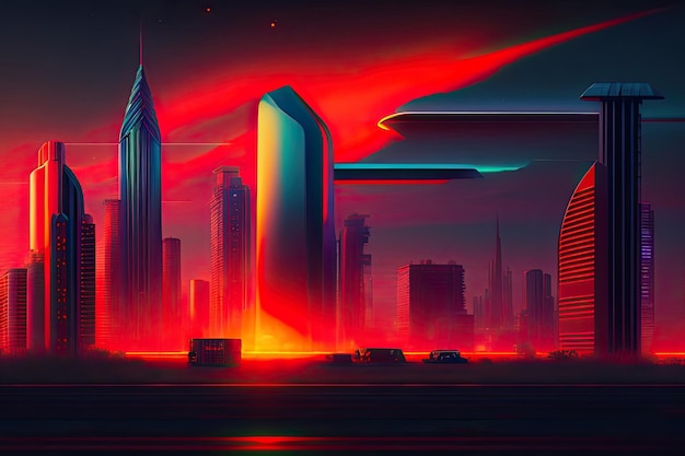 Retro futuristische wolkenkrabbers stad ia gegenereerd illustratie