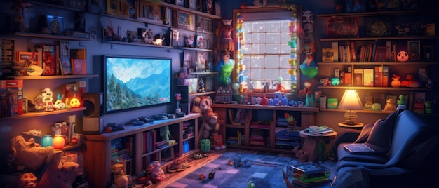 Retro game room room for playing classic video games Generative AI