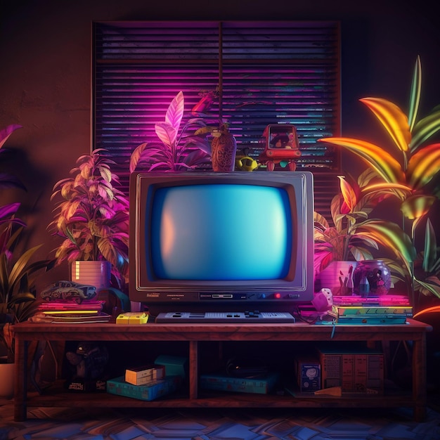 Retro gamer room cyberpunk style