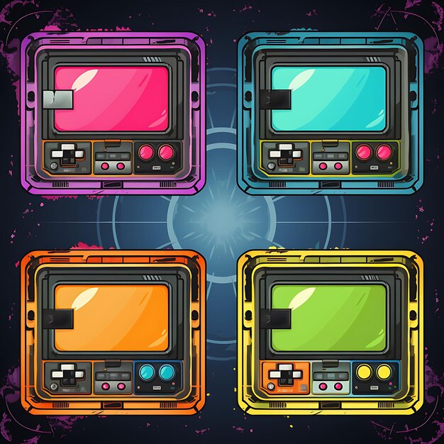 Photo a retro gaming frame design pixels and controllers bright and 2d clipart tshirt overlay concept