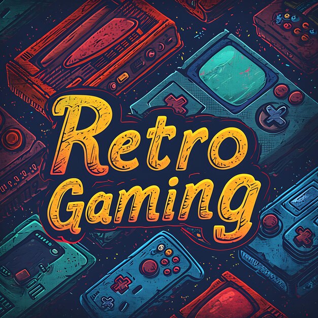 Foto retro gaming text met scrolling effect nostalgische stijl en creatief decor live stream achtergrond
