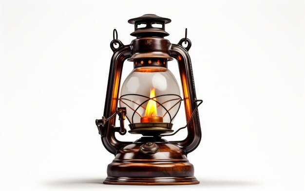 Retro Gas Lantern with a Glass Chimney and Flicker Isolation on White Background