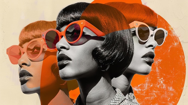 Foto retro-geïnspireerde modecollage met oranje elementen en zonnebril
