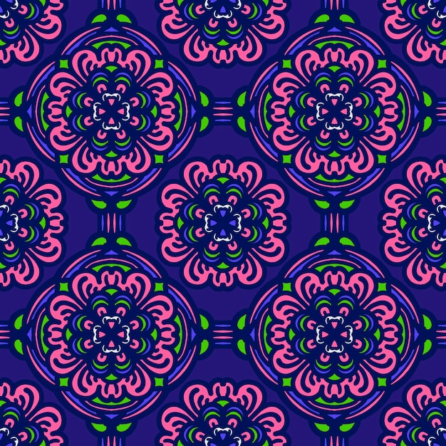 Ретро геометрический узор в повторении Тканевый принт Дамасский стиль Бесшовный узор фон мозаичный орнамент винтажный стиль Дизайн для печати на тканях