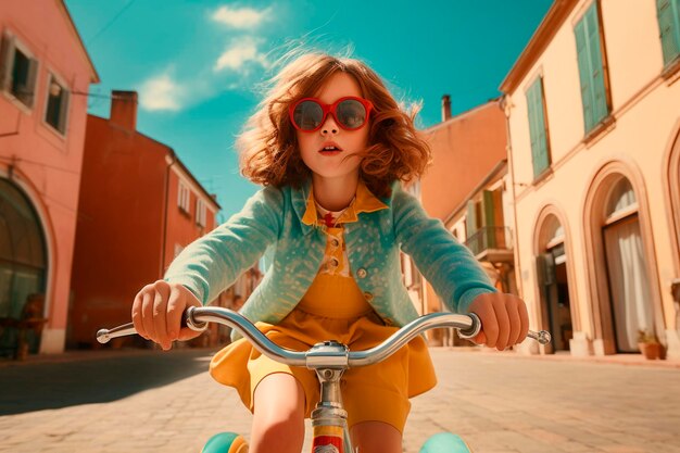 Retro girl riding a bicycle