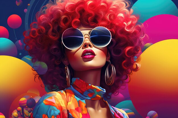 Photo retro girl with vibrant clothing sunglasses and immersed in the ambiance of a 80s90s disco club