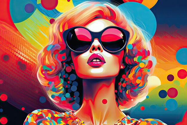 Photo retro girl with vibrant clothing sunglasses and immersed in the ambiance of a 80s90s disco club