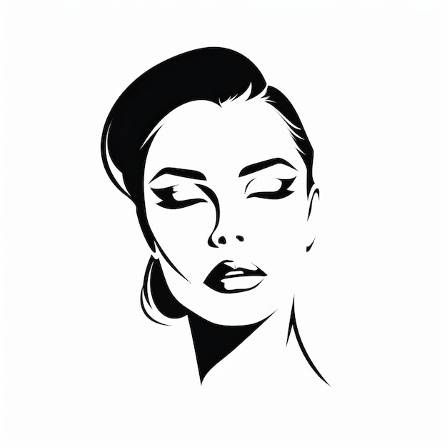 Retro Glamour Black And White Illustration Of A Woman39s Face