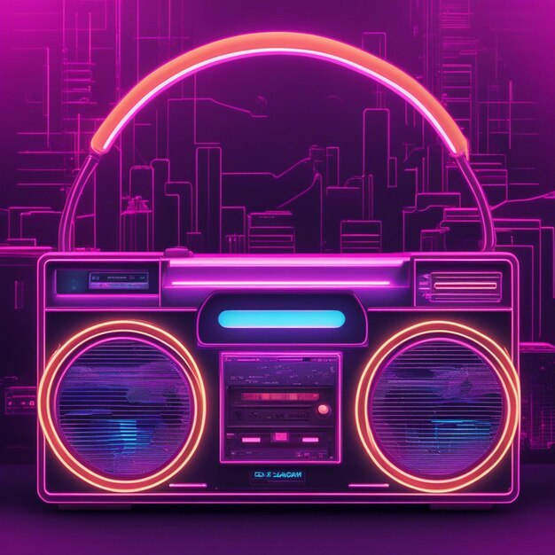 Retro golf 3d boom box galactisch neon als achtergrond