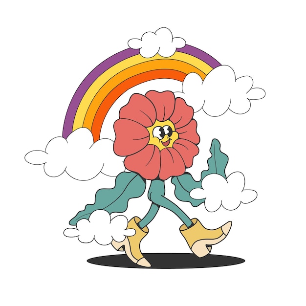 Photo retro groovy flower mascot character