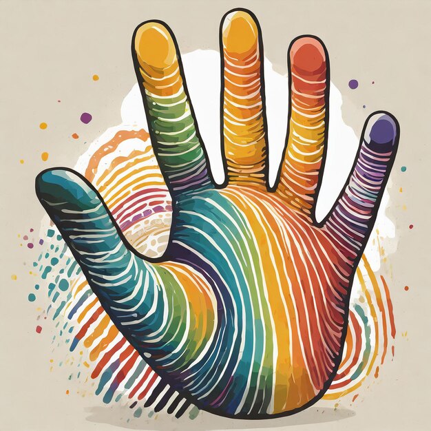 Retro groovy hand print painted in rainbow colors World Autism Awareness Day Childrens Day