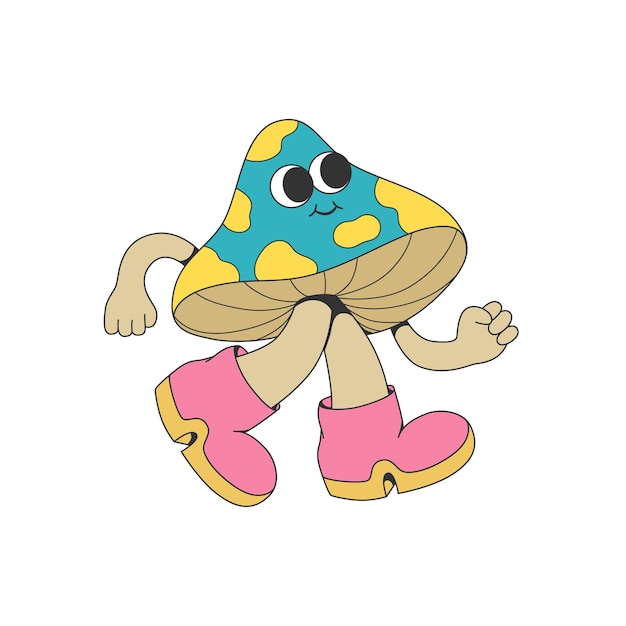 Photo retro groovy mushroom mascot