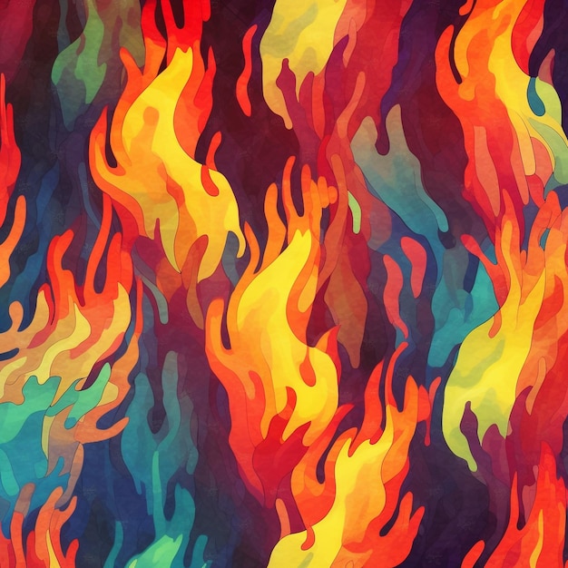 Retro Inferno Captivating MultiColored Fire Flames Embrace the Spirit of the 1970s