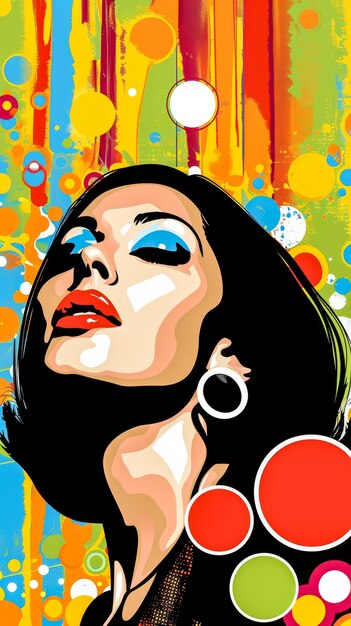 Retro inspired illustration of a 60s woman in vibrant colors