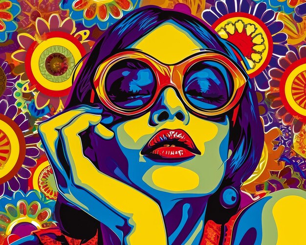 Retro inspired illustration of a 60s woman in vibrant colors