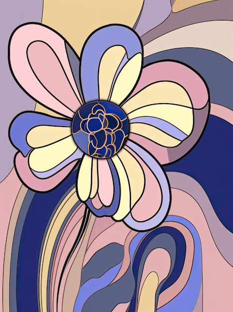 Retro jaren '70 groovy swirl burst floral design zomer carnaval achtergrond nostalgische muur kunst poster kaart G