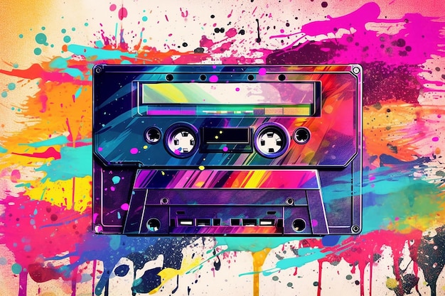 Retro jaren 80 splash art cassettebandjes