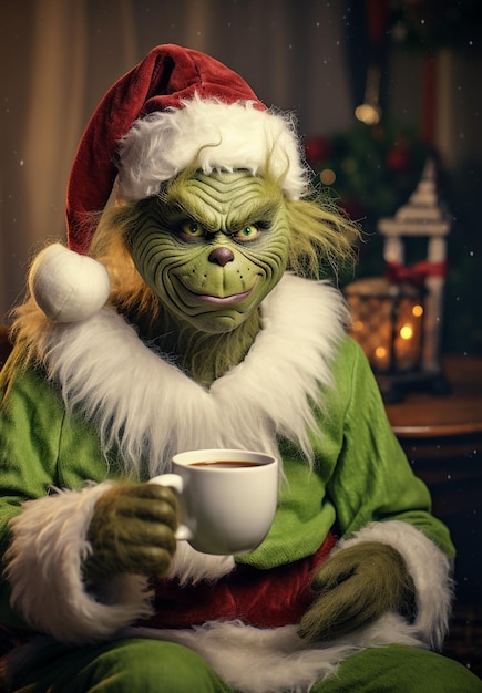 Foto retro kerstkaart uit de jaren '50 het grinch personage