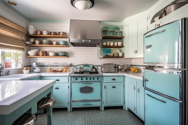Retro kitchen with modern appliances and vintage touches like a mix of old and new