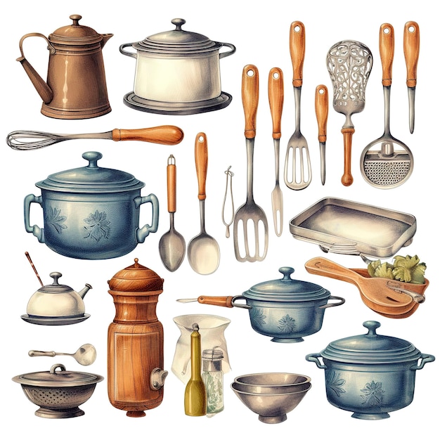 Retro kitchenware sketch drawing