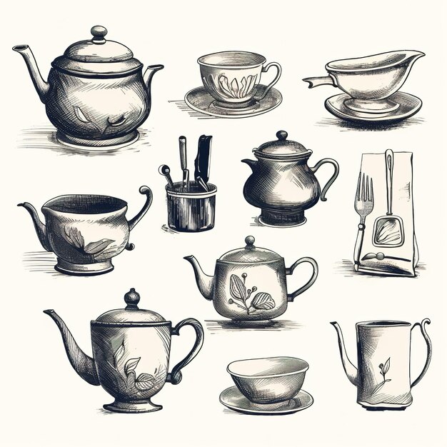 Photo retro kitchenware sketch drawing