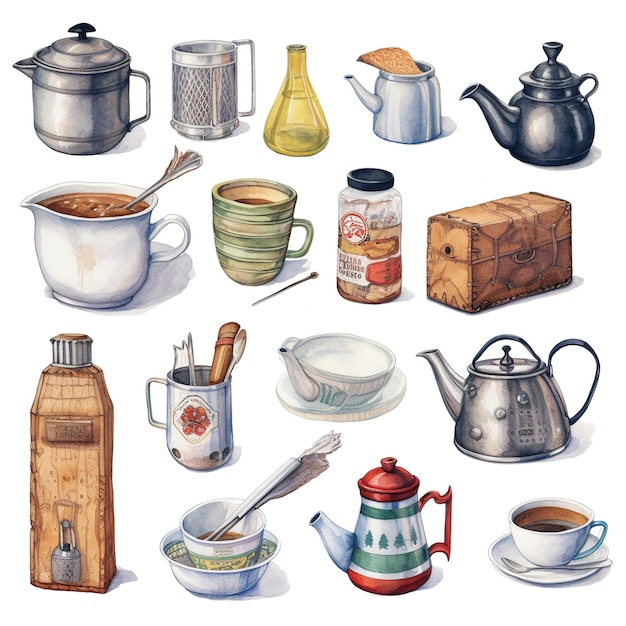 Retro kitchenware sketch drawing