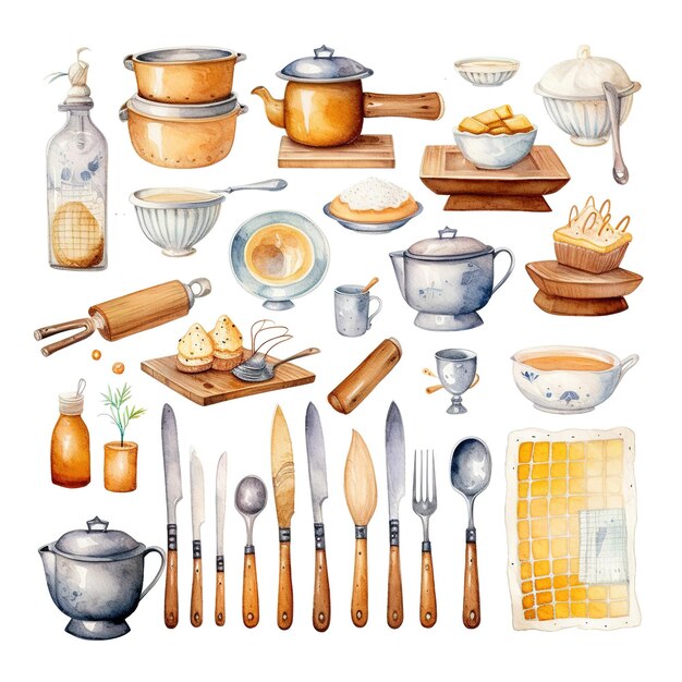 Photo retro kitchenware sketch drawing