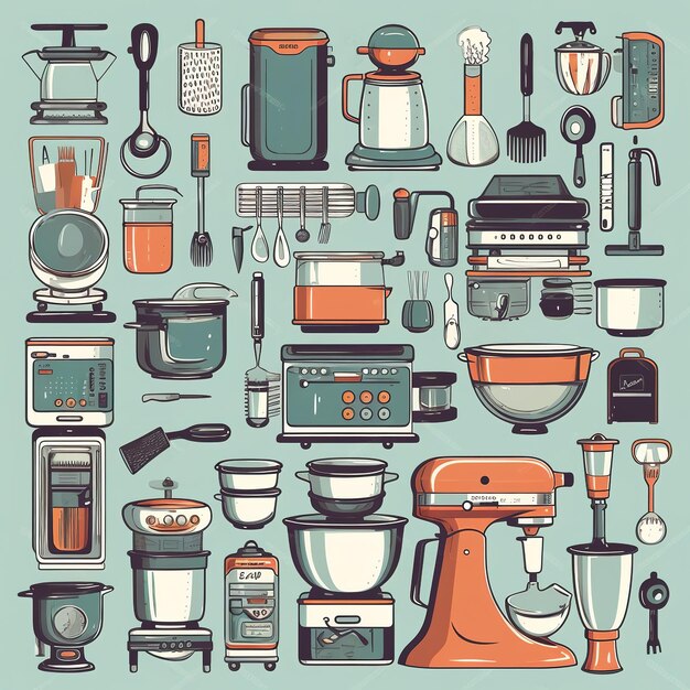 Photo retro kitchenware sketch drawing