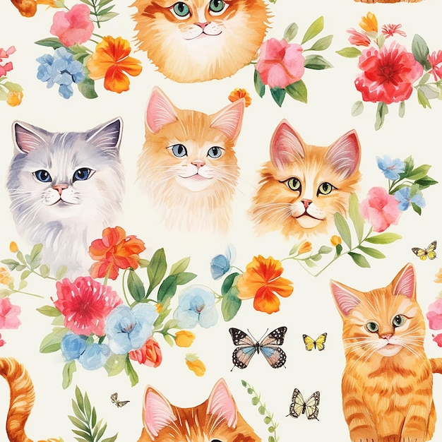 Retro Kitty Charm 50s Vintage Kitsch Cat Illustration Clipart