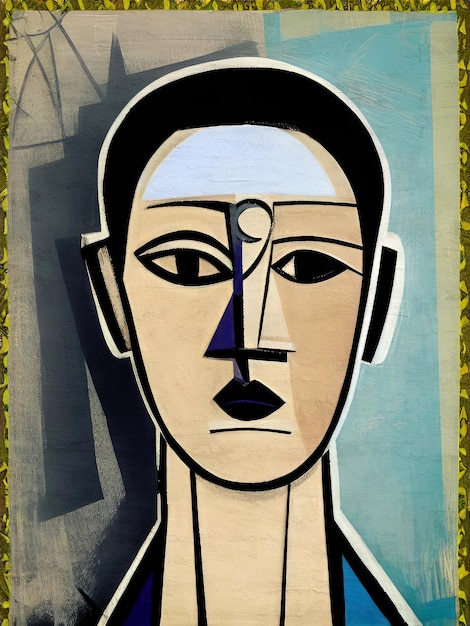 Foto retro kubisme portret van een vrouw uniek artistiek schilderij canvas afdrukbare kunst